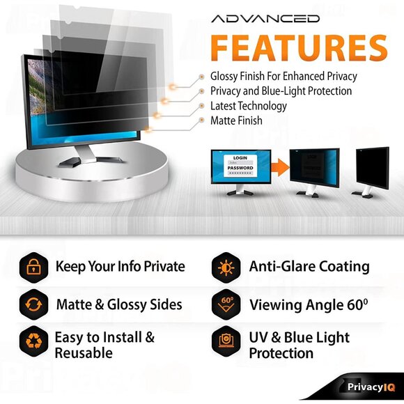 23.6" 16:9 Monitor Privacy Screen anti glare UV Blue light blocking removeable - Picture 5 of 6